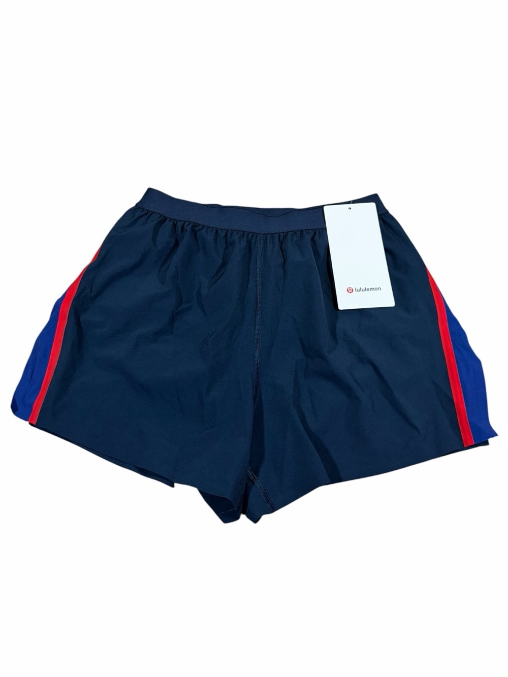 NWT Lululemon High-Rise Split Short 3” *Stripe True Navy/Club Blue/Oxford Red XS